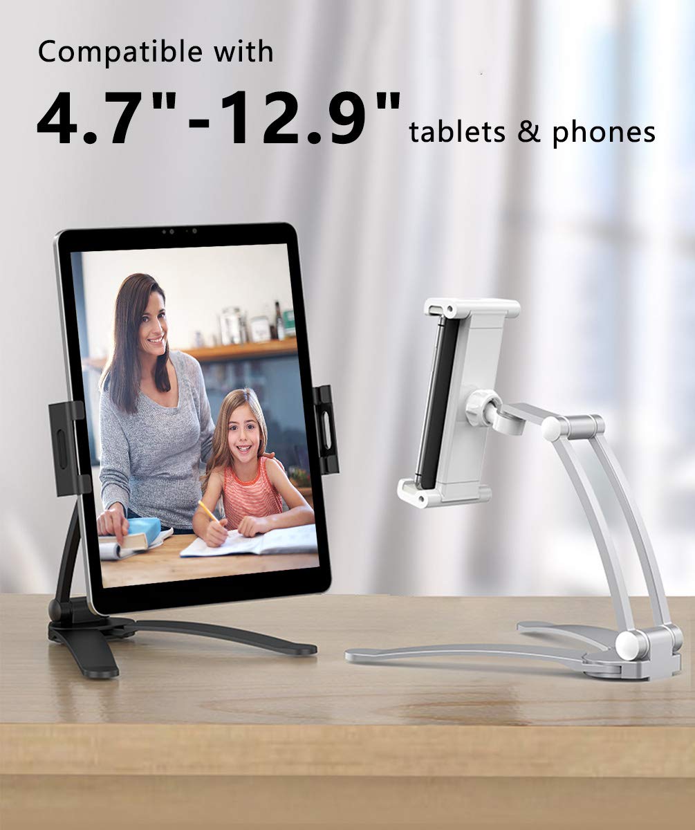 Ayada Kitchen Cabinet Tablet Holder, 2 In 1 Wall Mount Desktop Stand For Ipad 12.9 Aluminum Alloy Metal Adjustable Multiangle Fo