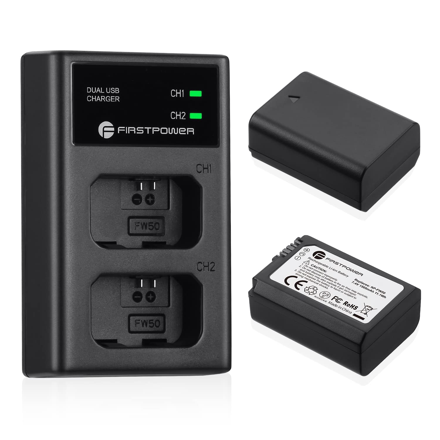 Firstpower Np Fw50 Battery 2 Pack And Usb Dual Charger Compatible With Sony A6000 A6300 A6400 A6500 A7 A7Ii A7Rii A7Sii A7S A7S2
