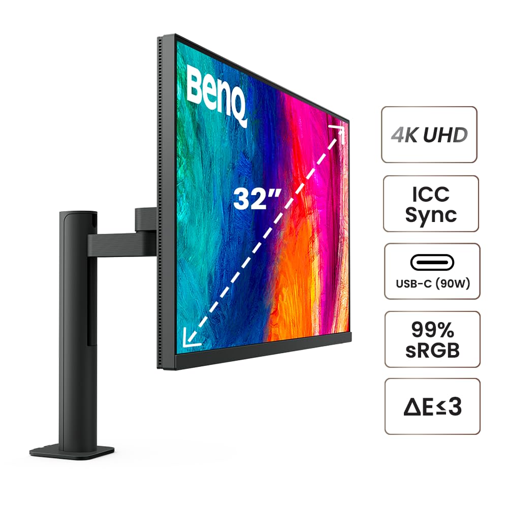 Benq Pd3205Ua Ergo Arm Mac Ready 32'' 4K Uhd | 99% Rec.709 & Srgb | Ips | Built In Ergo Mount | Iccsync | Uniformity | Delta E=3