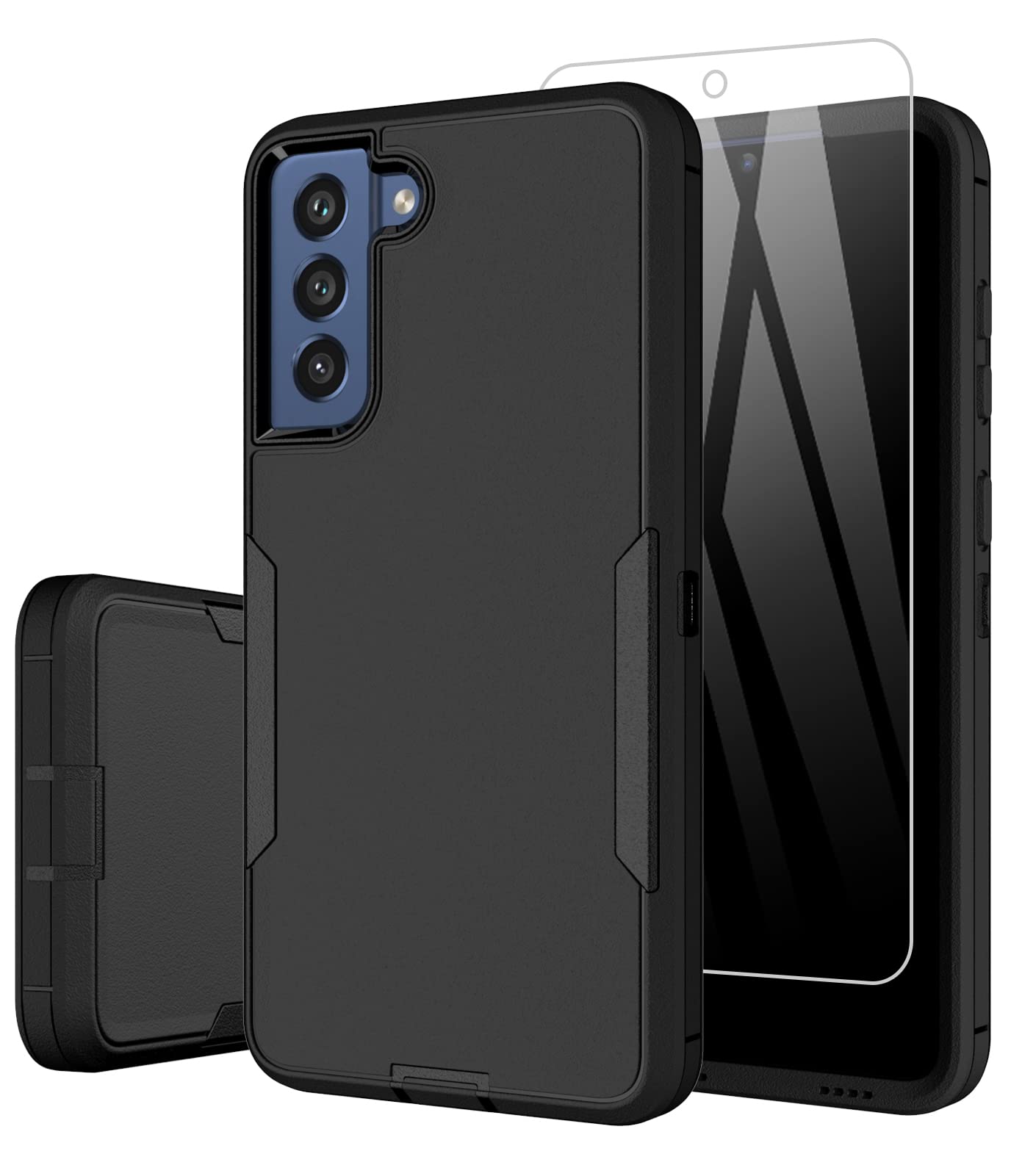 Dahkoiz For Samsung Galaxy S21 Fe 5G Case, And Glass Screen Protector, Dust Proof Port Cover, Full Body Protection Durable Rubbe