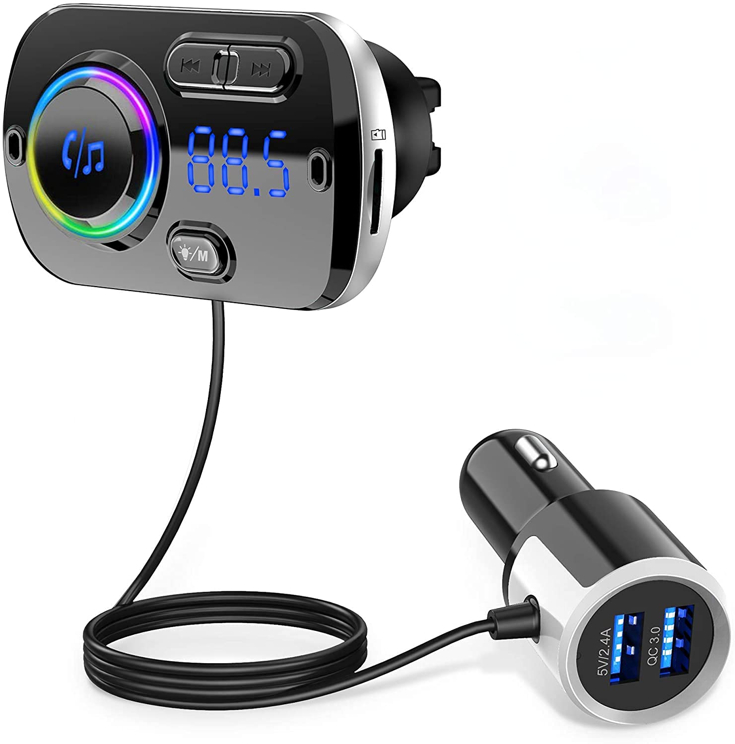 Arestech Fm Transmitter Bluetooth 5.0 Hands Free Car Kit With Quick Charge Qc 3.0 Car Radio Adapter With Microphone Cvc Noise Reduction