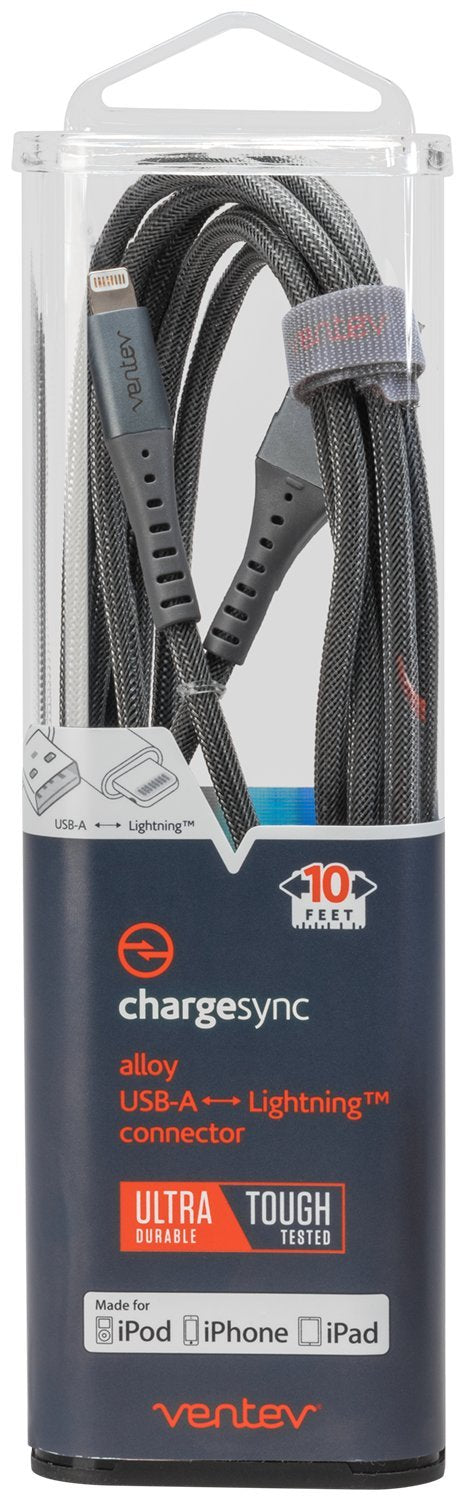 Ventev Chargesync Apple Lightning Cable | Rapid Charging To 2.4A/12W At Max Rates, Mfi Certified, Brushed Aluminum Housing, No-F