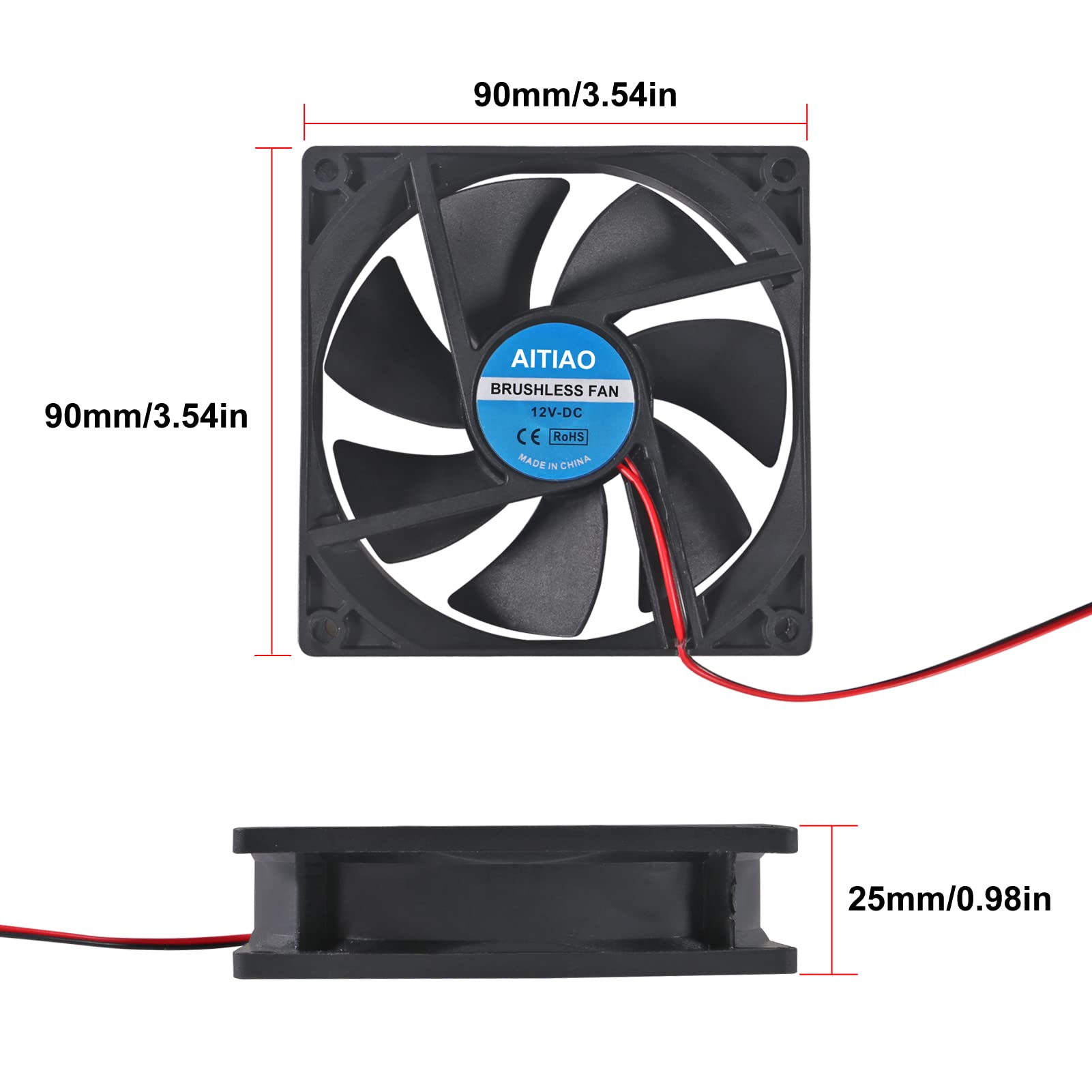 Aitiao 4Pcs 9225 Computer Fan 2Pin Dc 12V 92Mm 92Mm 25Mm High Speed Muffin Fan Cooling Fan,Ul Certified For 3D Printer Computer