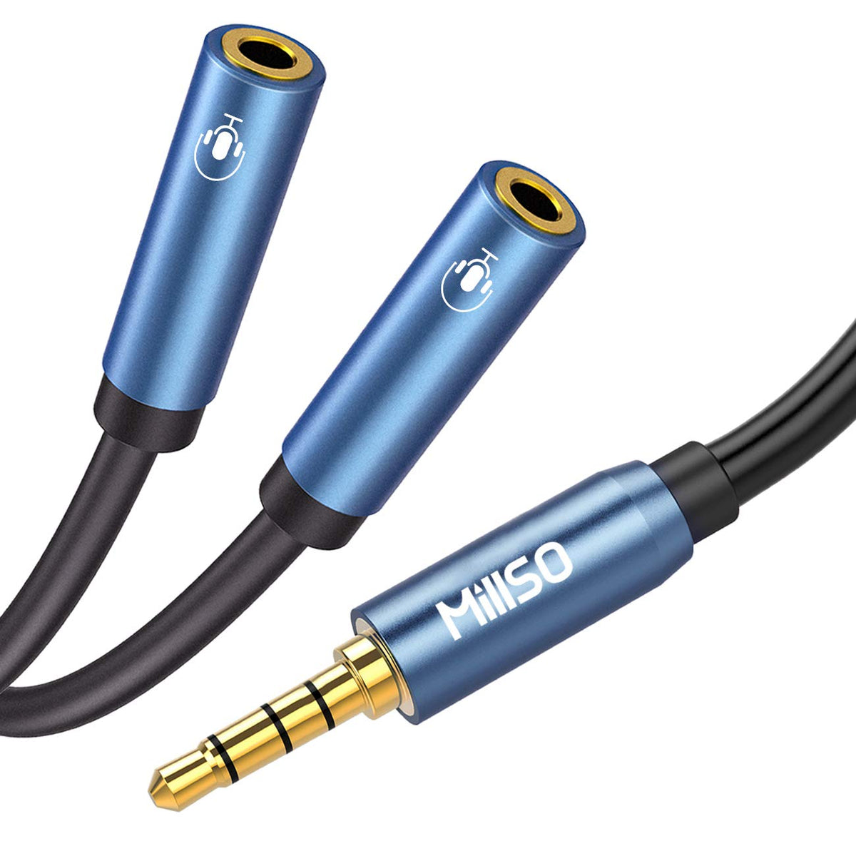 MillSO 3.5mm TRRS Stereo Splitter, 4-Pole, Male to Dual Female, 3ft, 3.5mm Jack Adapter, Compatible with Headsets, Microphones, Laptop, Smartphone, Xbox