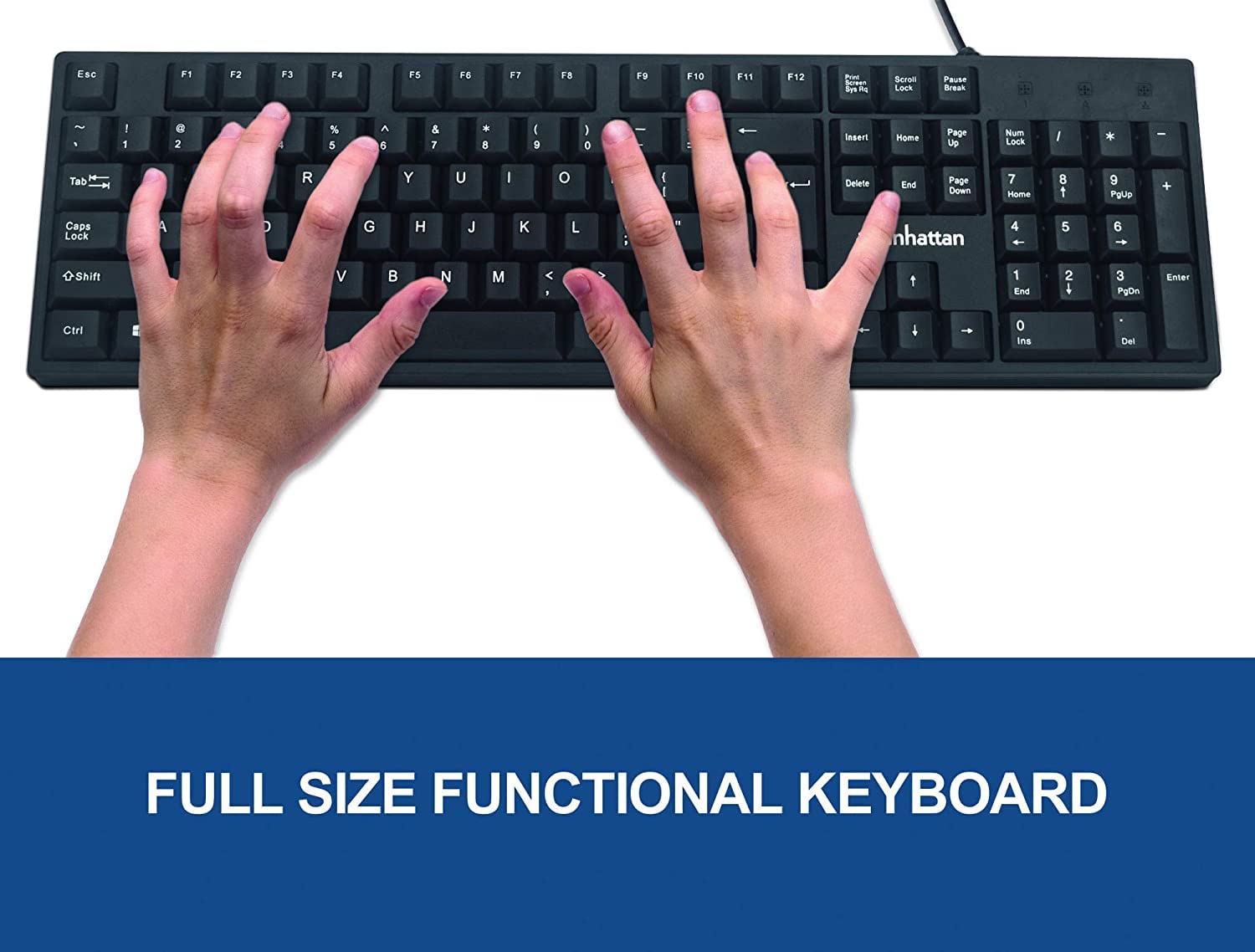 Manhattan Wired Computer Keyboard - Basic Black Keyboard - With 4.5Ft Usb-A Cable, 104-Keys, Foldable Stands - Compatible For Wi