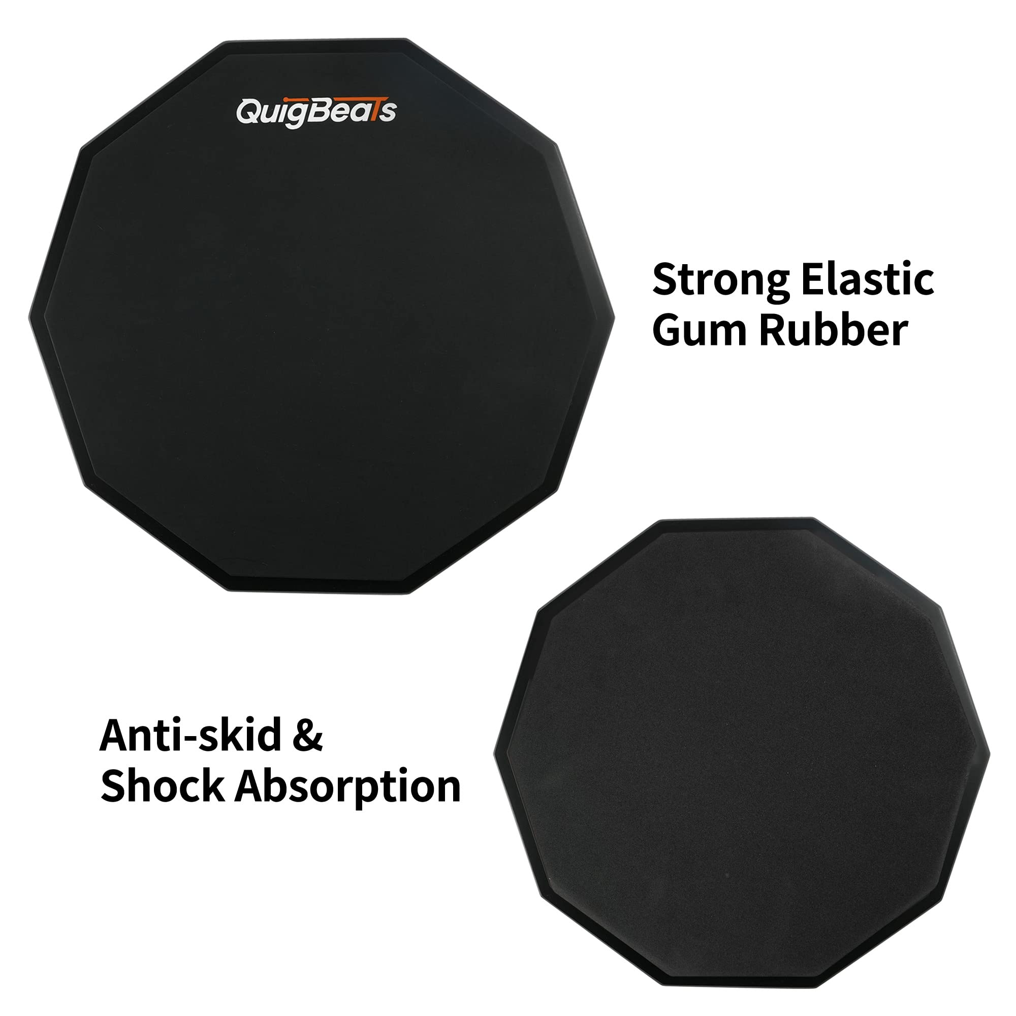Quigbeats Drum Pad & Premium Drum Sticks, Silent Drum Practice Pad With Pitch Matched 5A Drumsticks, 12 Inch Single Side Practic