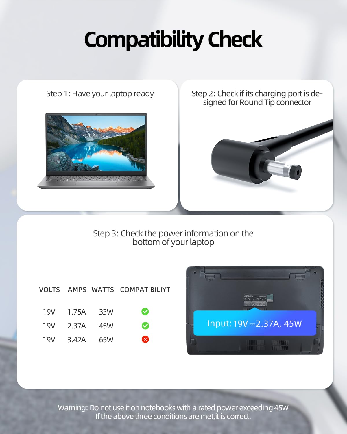45W Ac Charger Fit For Asus F515Ja F515J F515 M515 M415 M515U M515D M415D M415Da M515Ua M515Da M515Ua Es56 M515Da Ej221T M515Da Br294T M415Da Ek274 F515Ja Ah31 Laptop Power Supply Adapter Cord