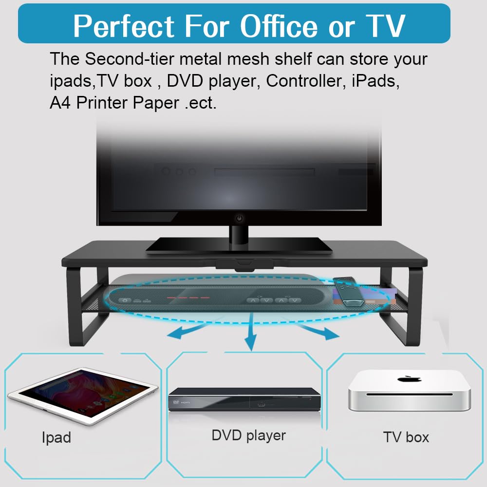 Doowiit Monitor Stand With Drawer, 2 Tier Monitor Stand Riser With Phone Holder And Cable Management   Desk Tv Shelf, Laptop Pri