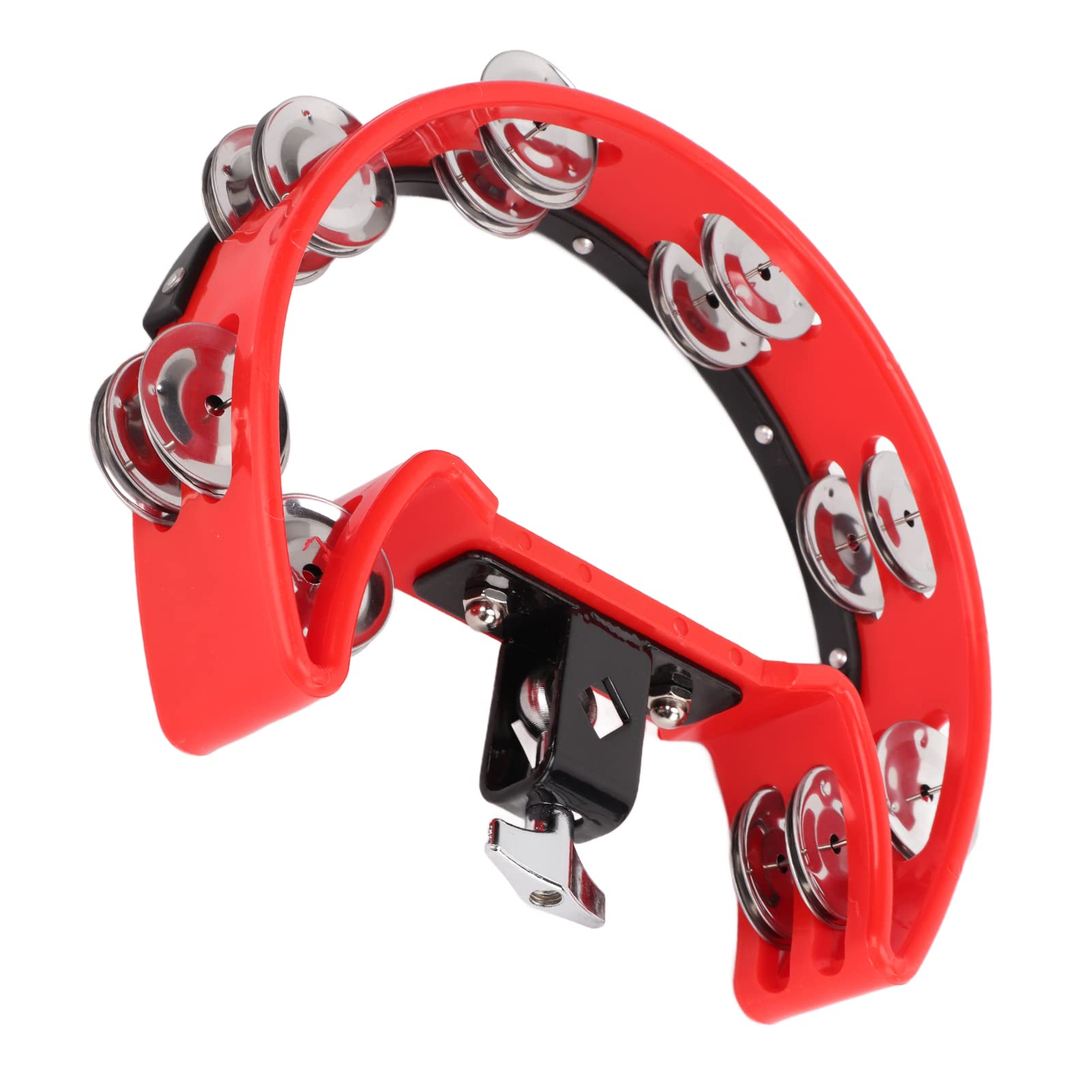 Ubersweet Handheld Tambourine, Durable Polymer Edge 8 Sets Metal Jingles Single Row Bells Drum Low Noise with Locking Bracket fo