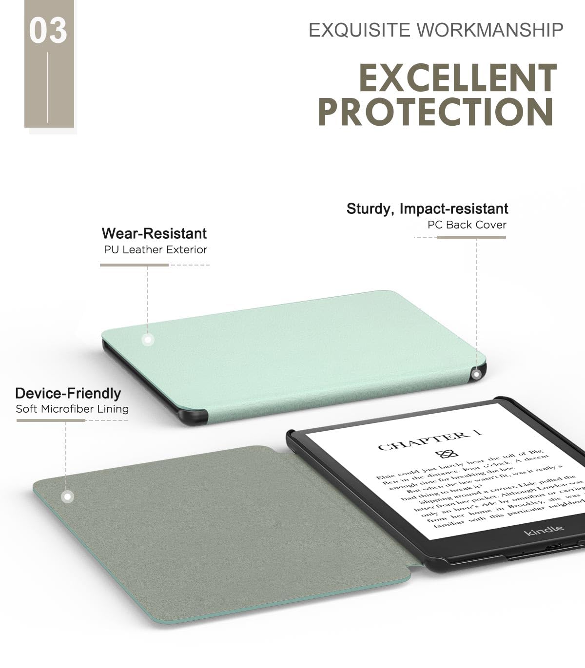 MoKo Case for 6.8' Kindle Paperwhite (11th Generation 2021) and Kindle Paperwhite Signature Edition, Light Shell Cover with Auto Wake/Sleep for Kindle Paperwhite 2021 E Reader, Agave Green