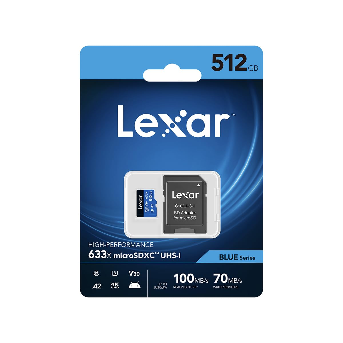 Lexar High-Performance 633X 512Gb Microsdxc Uhs-I Card W/ Sd Adapter, C10, U3, V30, A2, Full-Hd & 4K Video, Up To 100Mb/S Read,