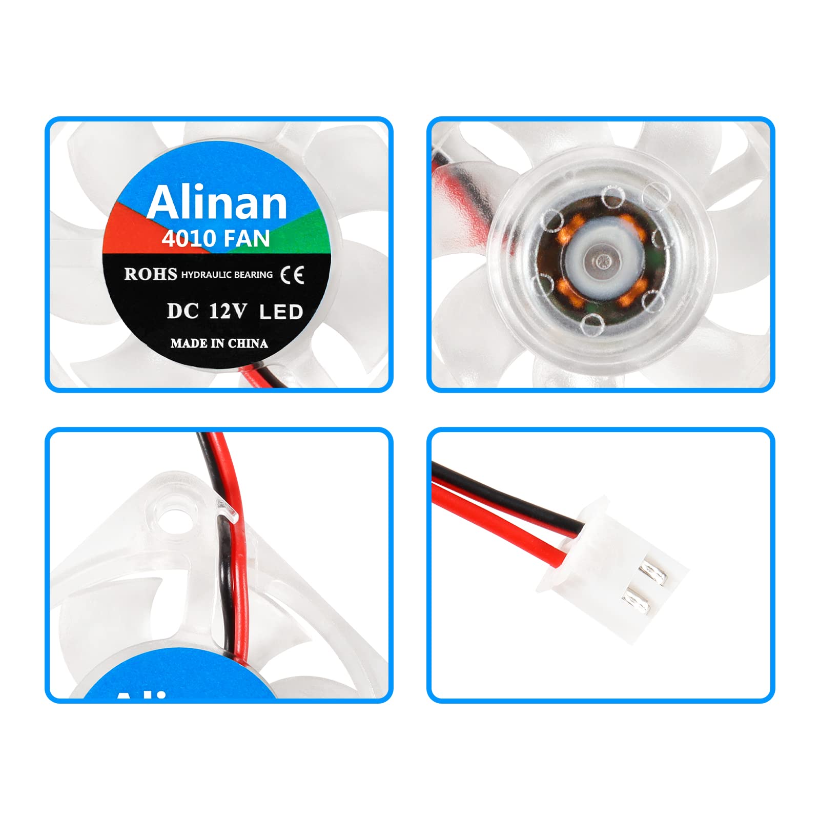 Alinan 6Pcs 4010 12V Color Led Mini Brushless Cooling Fan Transparent 40 * 40 * 10Mm 0.05A For 3D Printer, Pc, Case, Cpu