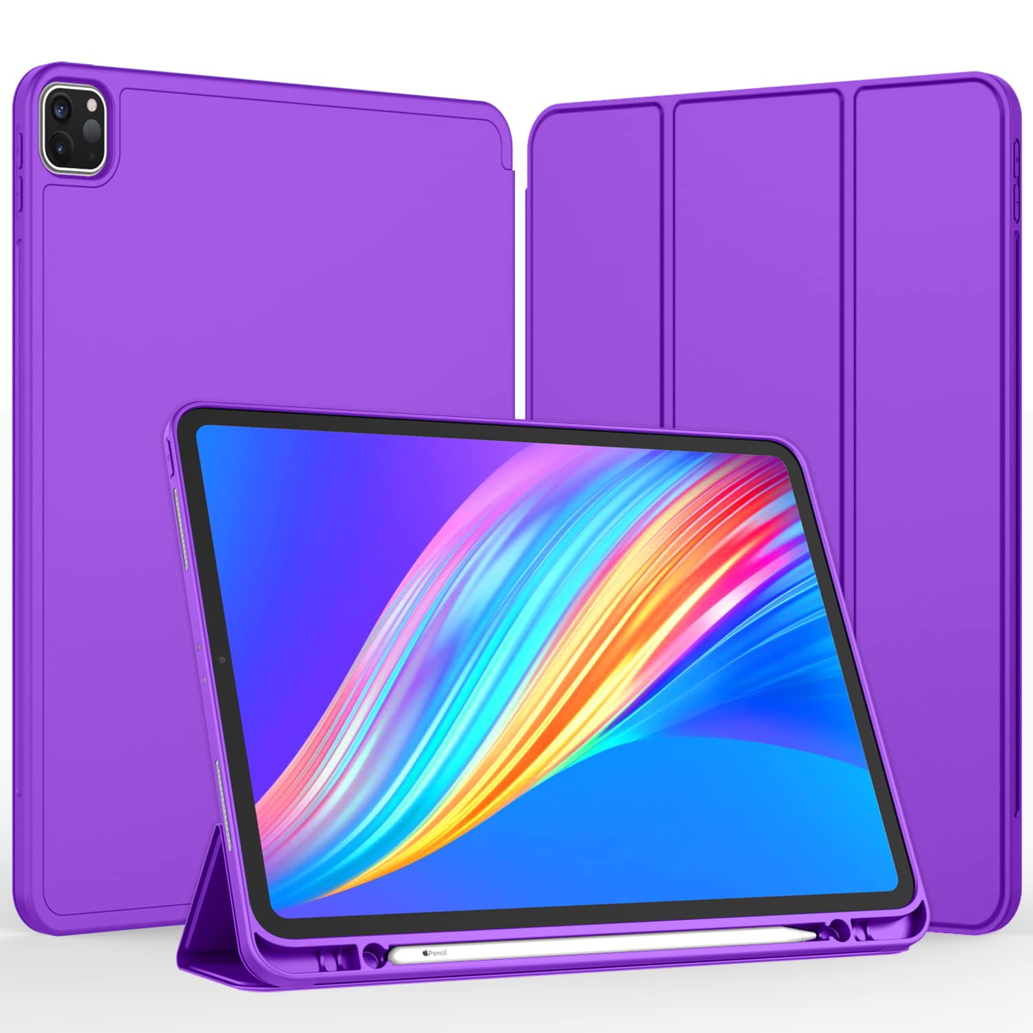 Imieet New Ipad Pro 11 Inch Case 2022(4Th Gen)/ 2021(3Rd Gen) With Pencil Holder [Support Ipad 2Nd Pencil Charging/Pair],Trifold Stand Smart Case With Soft Tpu Back,Auto Wake/Sleep(Grape Purple)