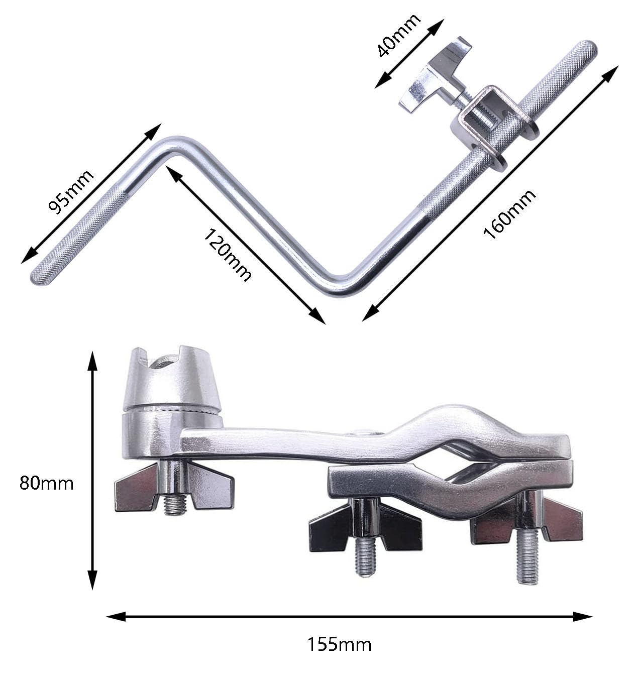 Tuoren Cowbell Clamp Percussion Mounting Bracket With Z Arm Holder For Drum Set Accessory Chrome