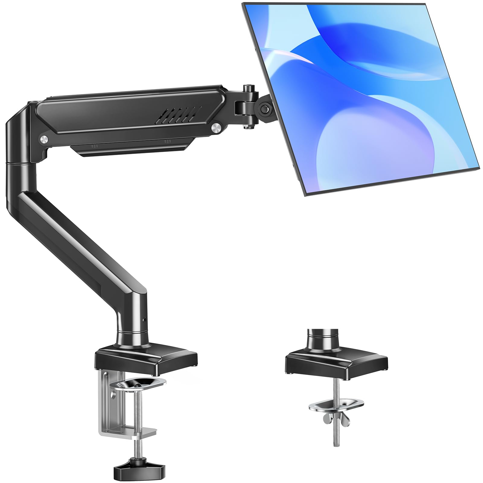 Monitor Arm For 1332 Inch Screens, Monitor Desk Mount, Adjustable Height, Vesa Mount With Clamp & Grommet Bases, Freelift Black