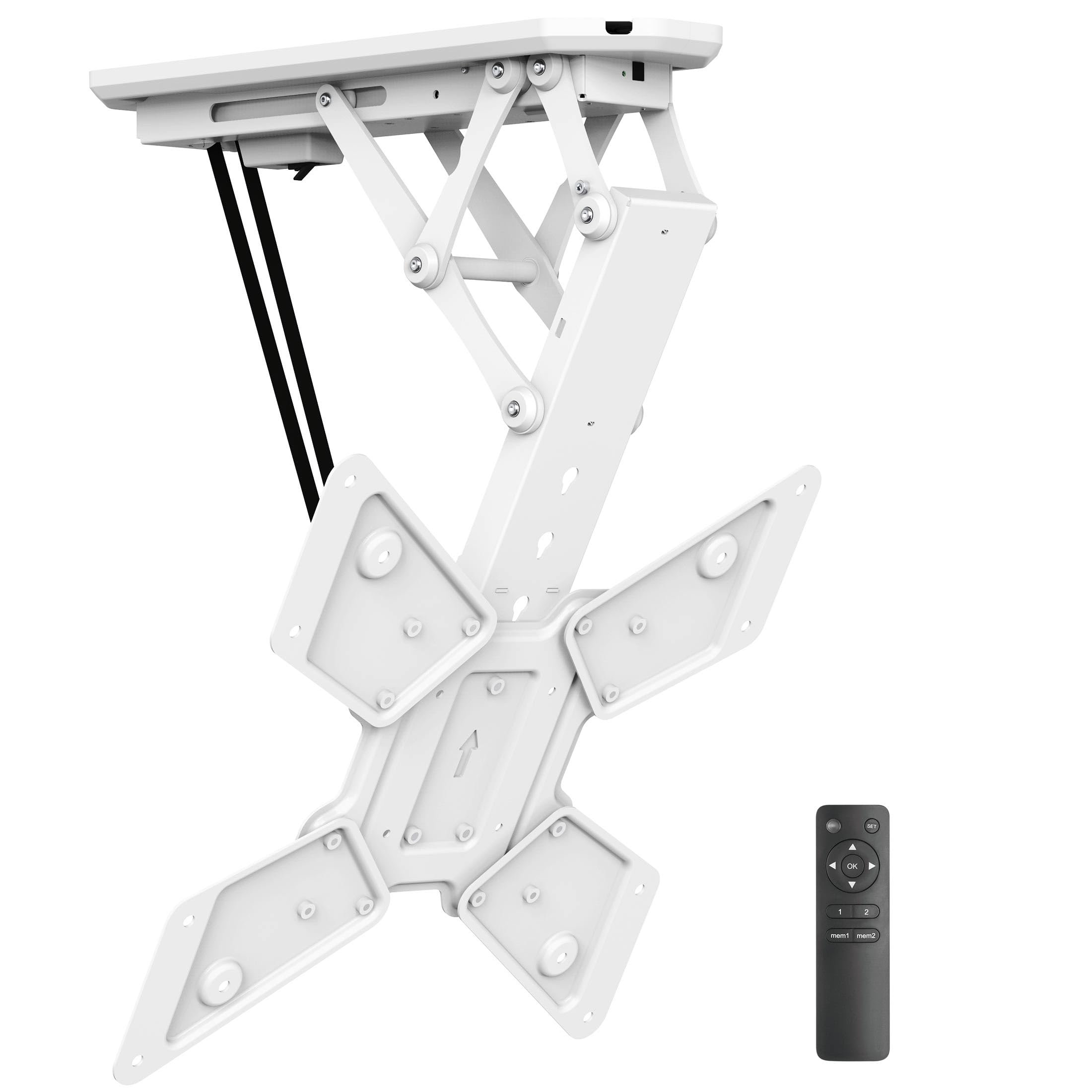 Mount It! Motorized Ceiling TV Mount with Remote, Electric Flip Down Pitched Roof Mount Fits 32, 37, 40, 47, 50 and 55 Inch Flat Screen TVs and Monitors, White
