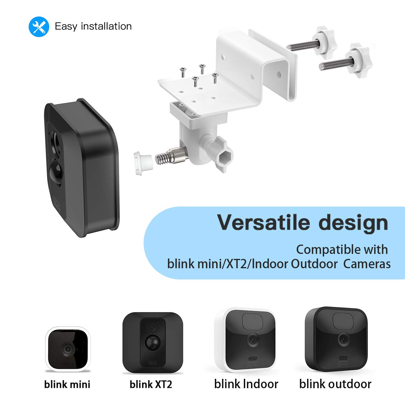 Holaca Gutter Mount For Blink Outdoor Camera, Weather Proof Wall Outdoor Mount For Blink Xt2/Blink Outdoor 4/3 Blink Mini 2/1 Blink Indoor Smart Security Camera,No Tools(2 Pack, White)