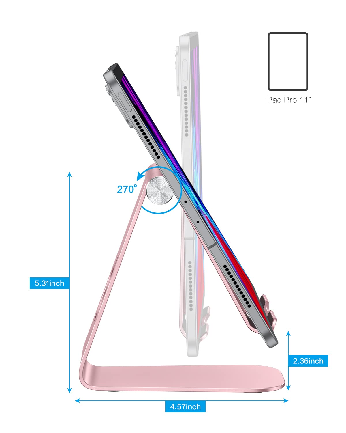 Omoton Tablet Stand Holder Adjustable, T1 Desktop Aluminum Tablet Dock Cradle Compatible With Ipad Air/Mini, Ipad 10.2/9.7, Ipad Pro 11/12.9, Samsung Tab And More, Rose Gold