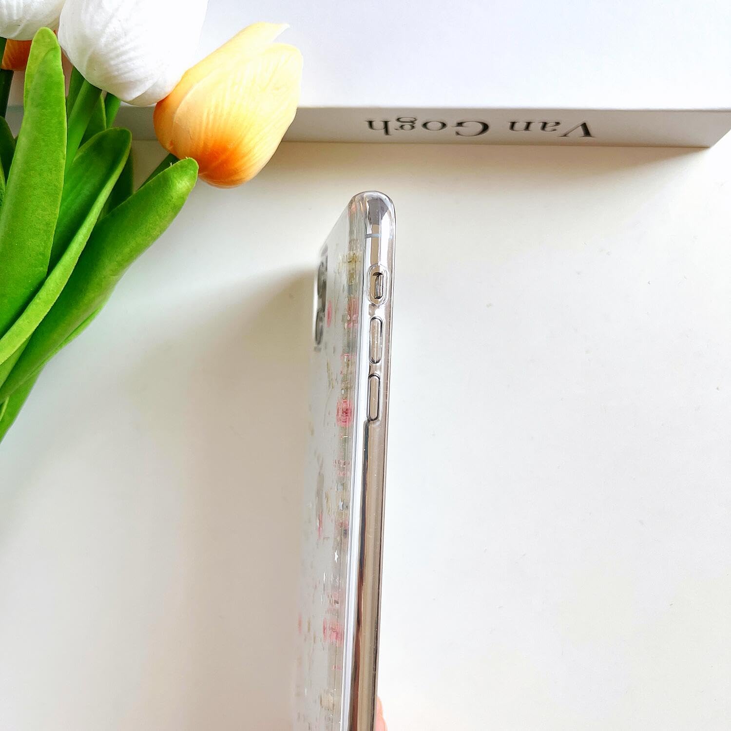 Lseeka For Iphone 11 Pro Max Clear Case With Pressed Real Flowers Design,Glitter Cute Pink Floral Pattern Slim Soft Tpu Protecti