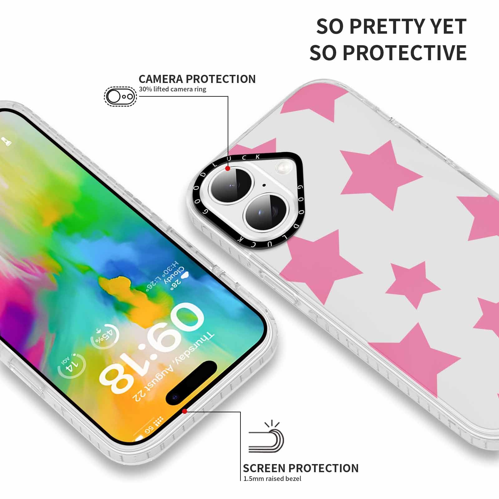 Rumdey 2 Pack Cute Star Girls Woman Phone Case Aesthetic For Iphone 16 6.1 Inches, Silicone Soft Shockproof Tpu 2 Pcs Bumper Cov