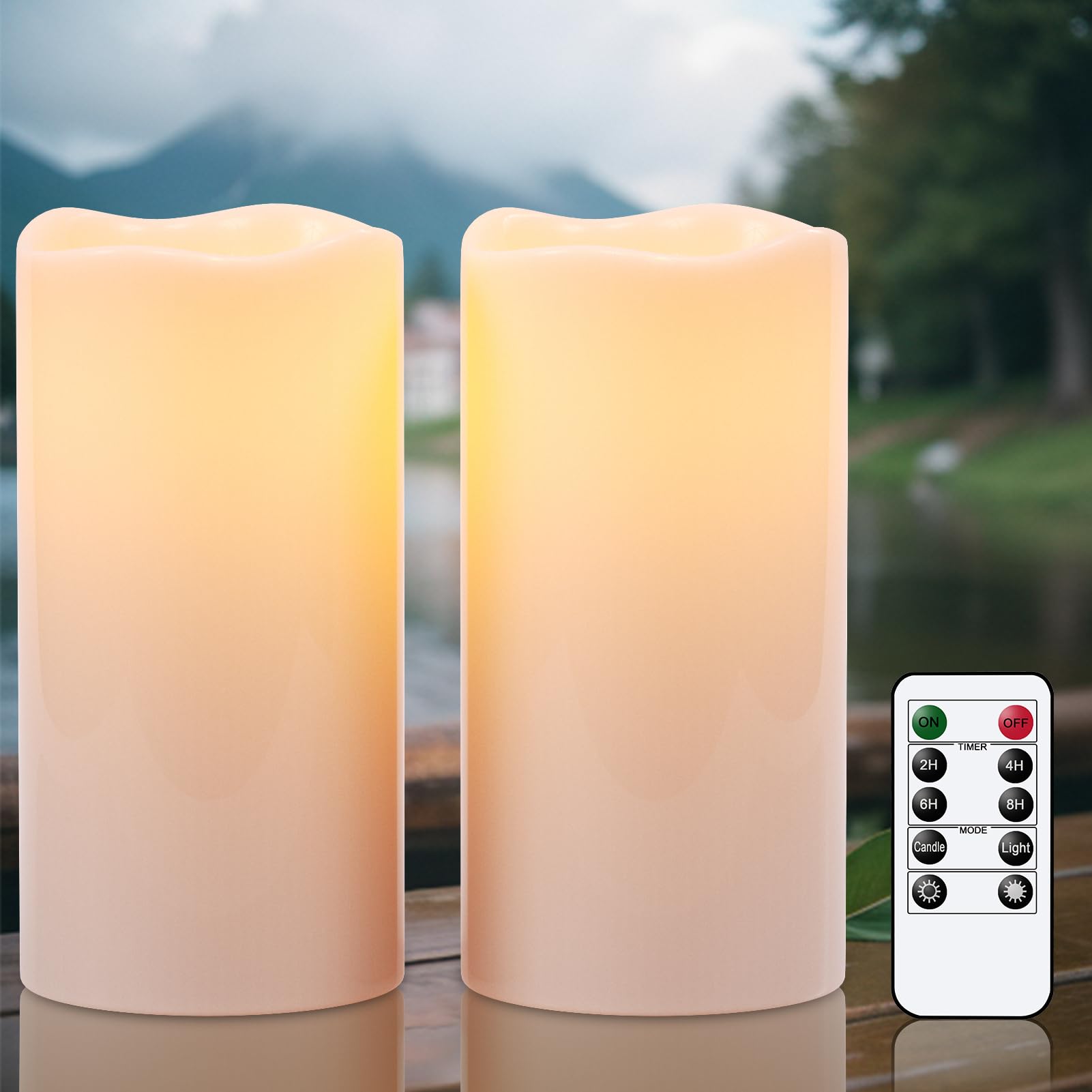 Eldnacele Waterproof Outdoor Flameless Candles With Remote And Timer, Battery Operated White Plastic Led Flickering Large Pillar
