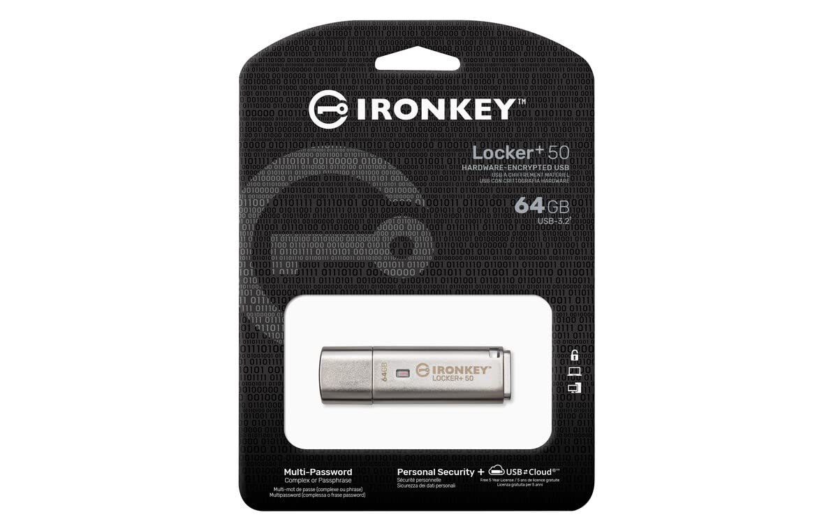 Kingston Ironkey Locker+ 50 64Gb Encrypted Usb Flash Drive | Usb 3.2 Gen 1 | Xts-Aes Protection & Taa Compliant | Multi-Password