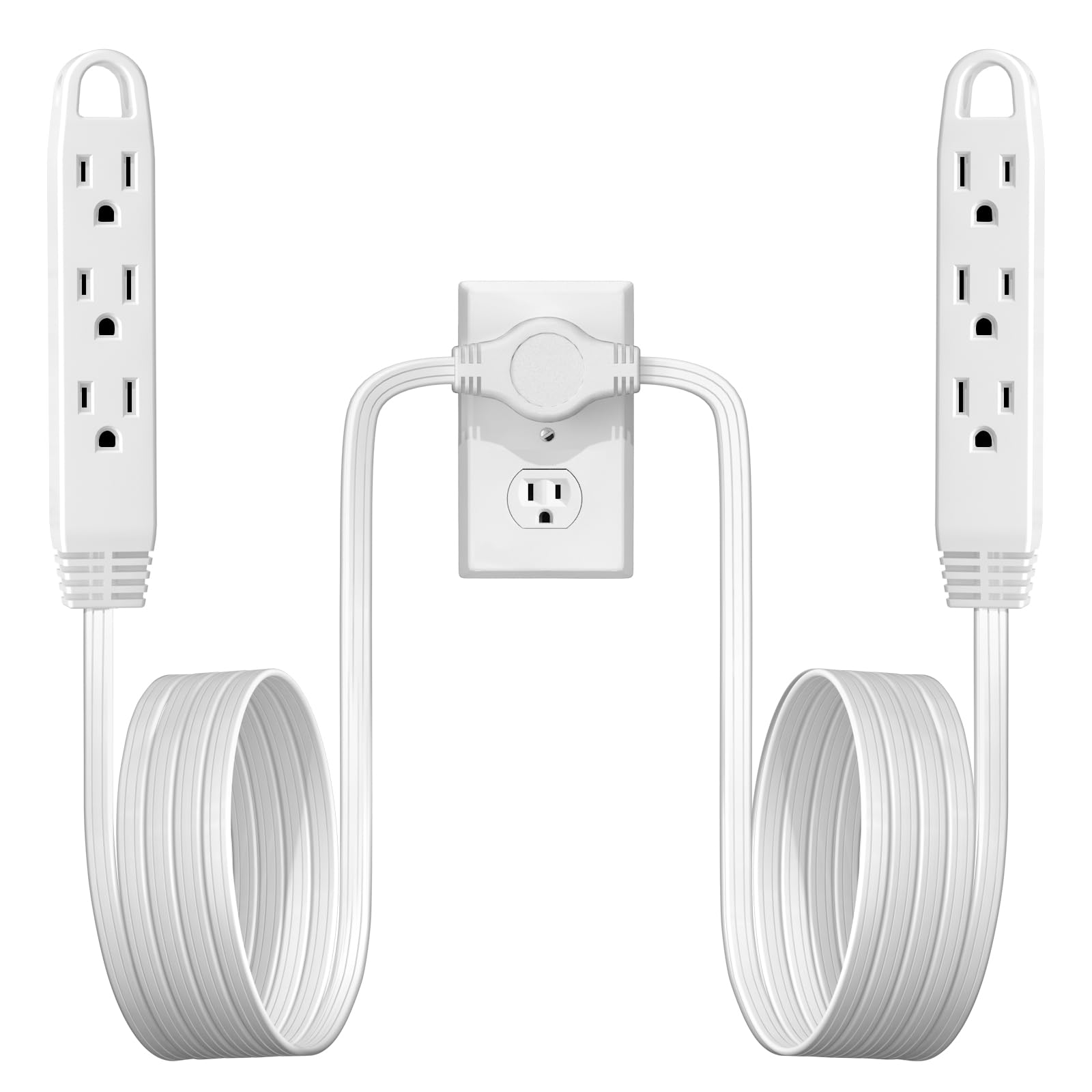 3 Prong Twin Extension Cord 16Ft Double Cord 8 Ft Each Side Slim Flat Head Extension Cord Total 6 Outlets