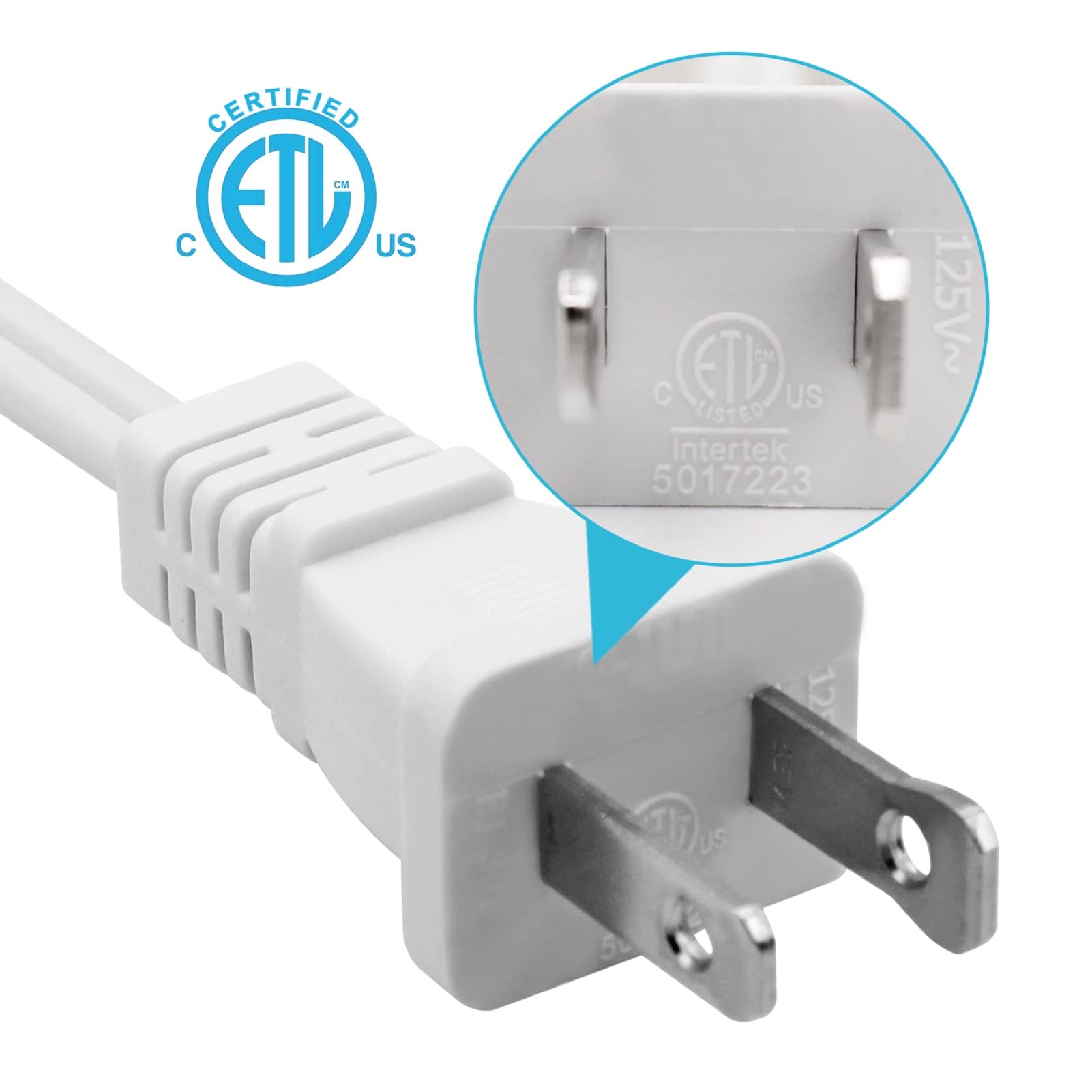 2 Prong Extension Cable 1 Ft,Flexible Small Power Cord 0.3M For Office Or Home,Us Male/Female White Power Cable For Nema 1 15P T