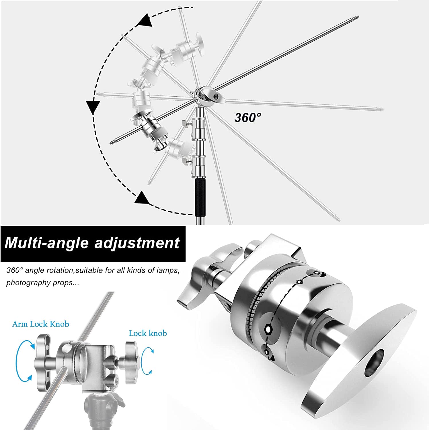 Heavy Duty C Stand 10.8Ft/330Cm With Holding Arm Carry Bag Sandbag 3*Clip 2*Grip Head Stainless Steel Photography Light Stand C