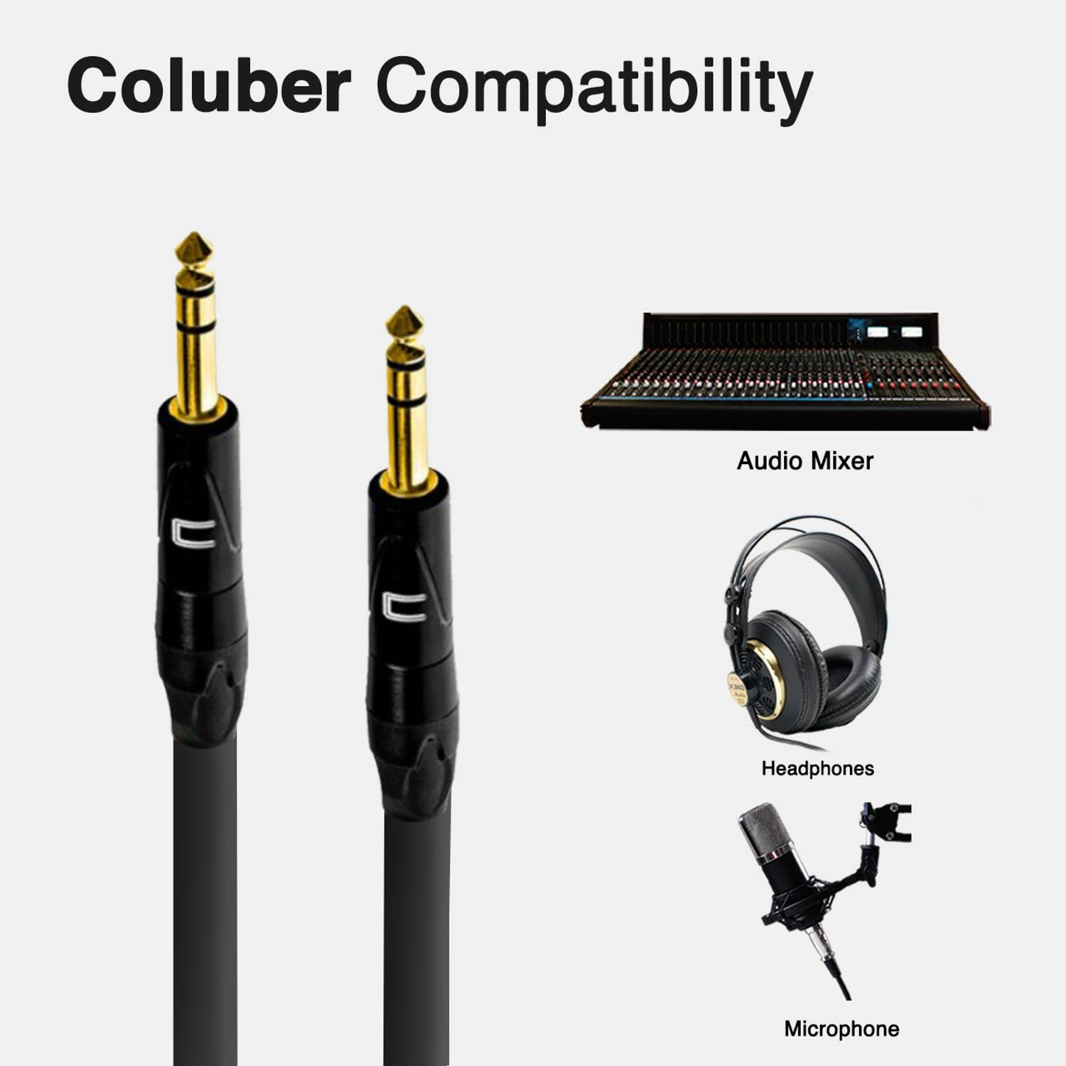 Coluber Cable 1/4 Trs Male To 1/4'' Trs Male   50 Feet   White   1/4 (6.35Mm) Stereo Balanced Male To Male Connector For Powered