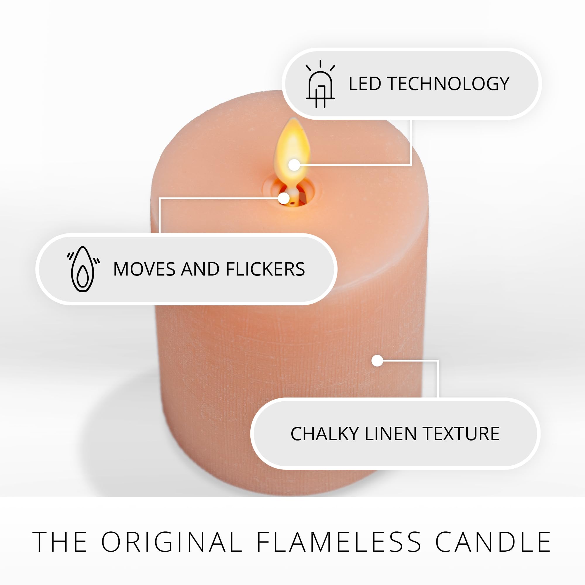 Luminara   Flameless Led Battery Operated Flickering Pillar Candles   Mellow Peach  Pack Of 1 3X4.5   Realistic Moving Flame Rea