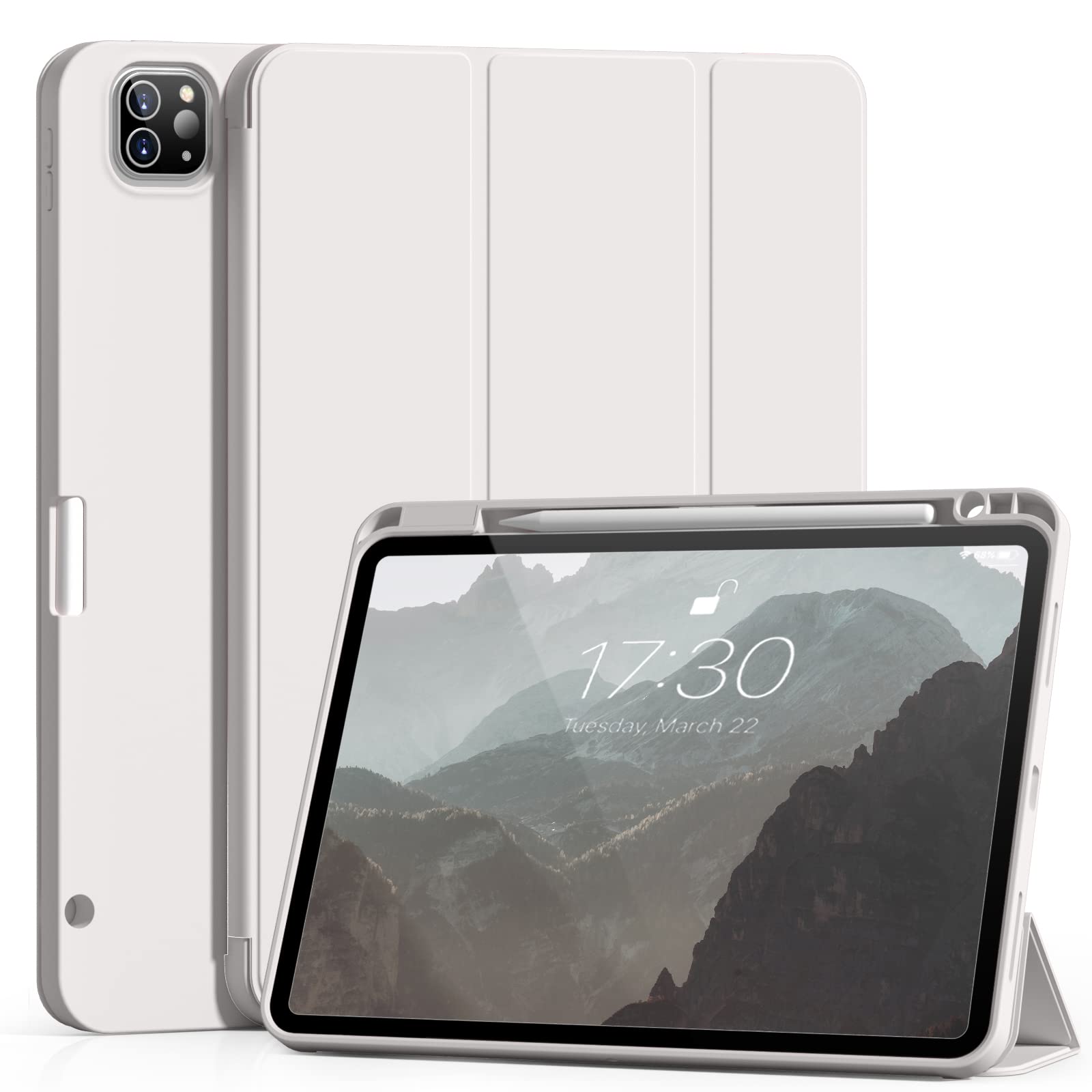 Aoub New Ipad Pro 12.9 Inch Case 6Th Generation 2022/5Th Gen 2021/4Th Gen 2020 With Pencil Holder, Auto Wake/Sleep, Trifold Smar