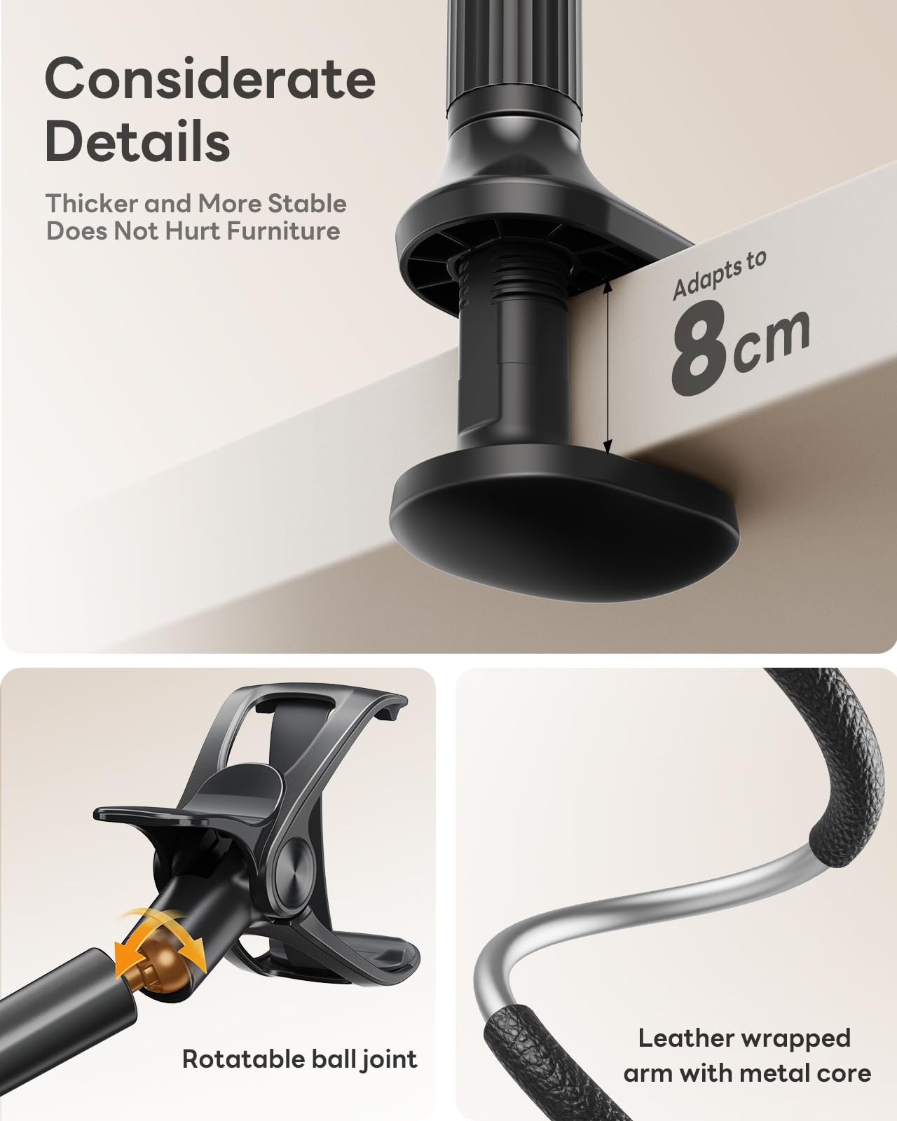 Saiji Gooseneck Phone Holder For Bed Overall Length 38.6    Flexible Leather Wrapped Arm Overhead Cell Phone Mount Stand With 36