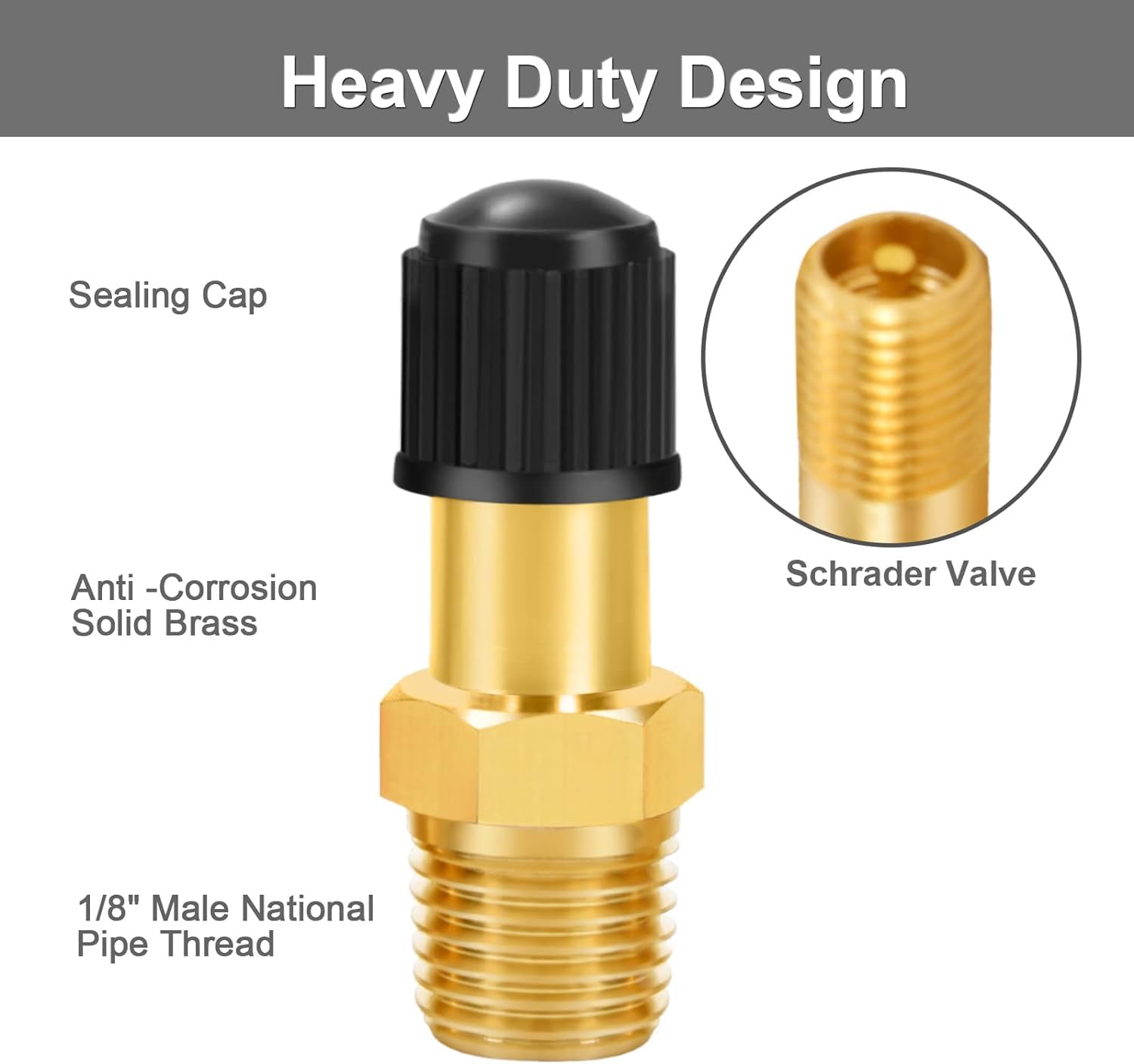 Godeson 1/8'' Npt Tank Valve, Anti Corrosion Brass Schrader Valve With 1/8'' Male Npt And Caps, Air Valve Using With Air Compres