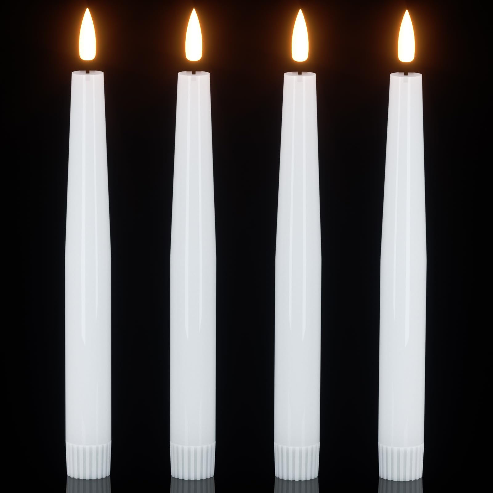 Genswin Flameless Flickering Taper Candles Battery Operated, 4 Pcs Real Wax Led Taper Flameless Candlesticks With 3D Wick, White