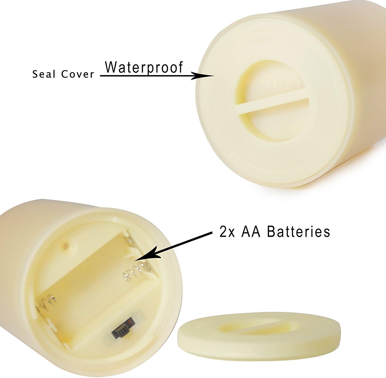 Candle Idea 2 Pcs 3''X5'' Waterproof Outdoor Battery Operated Flameless Led Pillar Candles With Timer, Flickering Plastic Resin