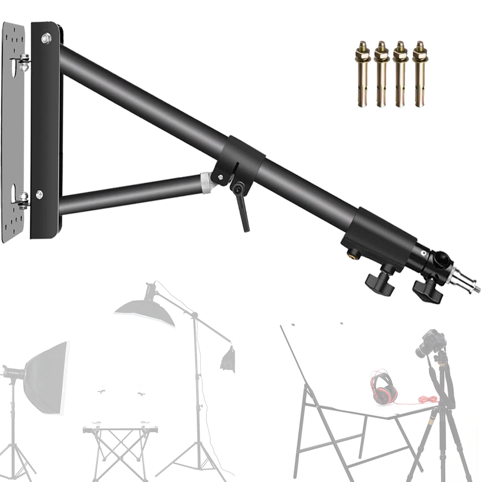 Wall Mounting Triangle Boom Arm For Ring Light, Support 180 Flexible Rotation, 28 51In Adjustable Length, Save Space, For Monoli