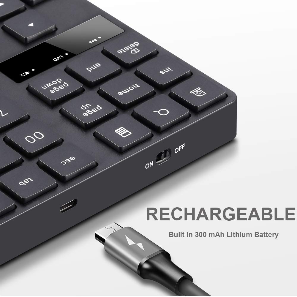 Attoe Numeric Keypad, 35 Keys Portable Usb Wireless Numeric Keypad Rechargeable Ultra Silent External Numeric Pad For Macbook An