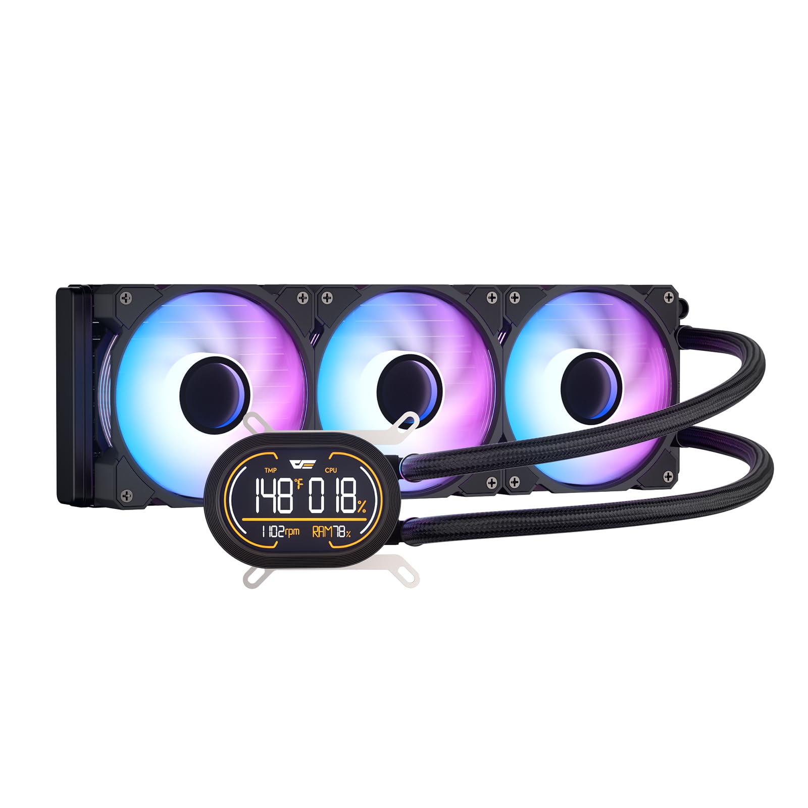 darkFlash DH360D V1.2 All-in-one Liquid CPU Cooler with Display, CPU Monitoring, ARGB Sync, PWM Fans 360mm AIO, High-Efficient C
