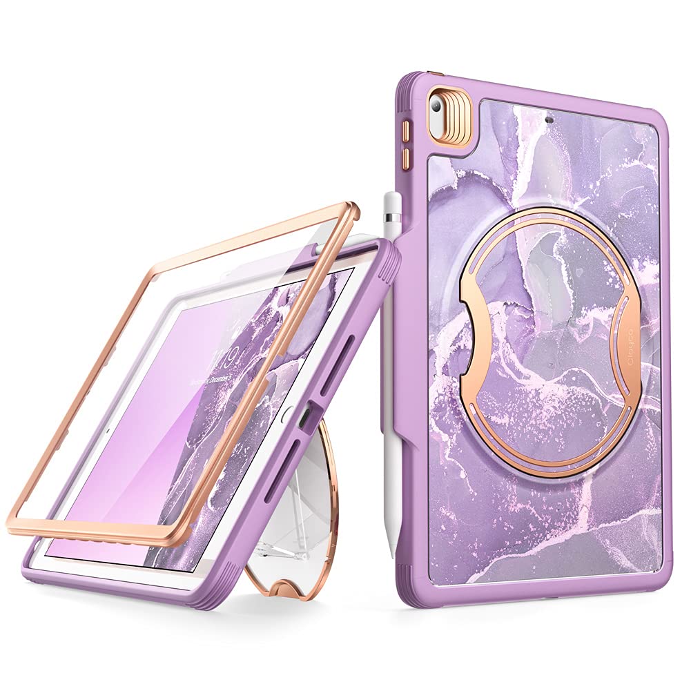 Clayco Nebula Case for iPad 9th/8th/7th Generation Case 10.2 Inch 2021/2020/2019, Multi-Angle Viewing Full Body Stand Cover for iPad 10.2' with Built-in Screen Protector & Pencil Holder, Purple