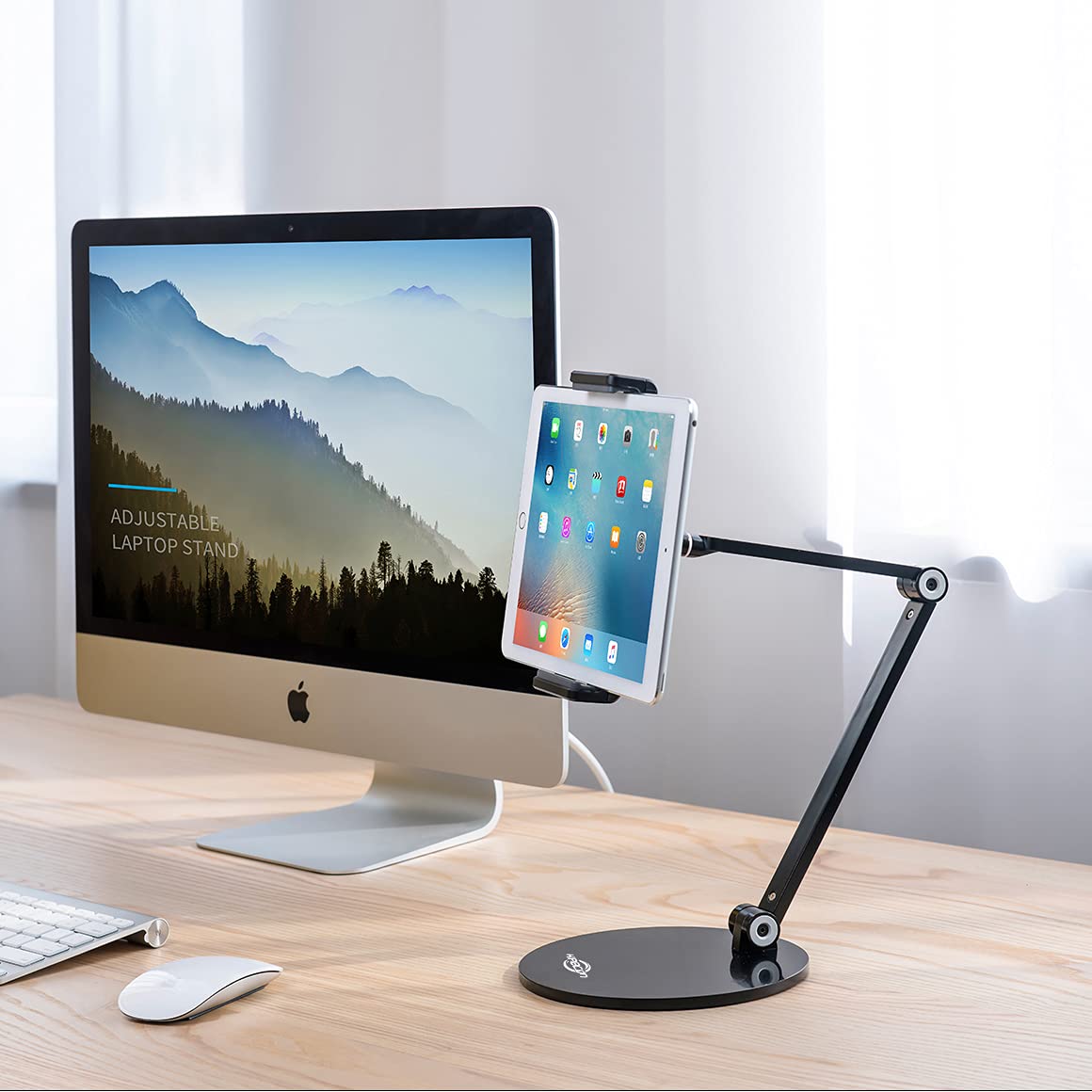 Kabcon Tablet Stand,Tightness Adjustable 360Rotatable Multi Angle Eye Level Aluminum Solid Long Arm Tablets Stands For Ipad Seri