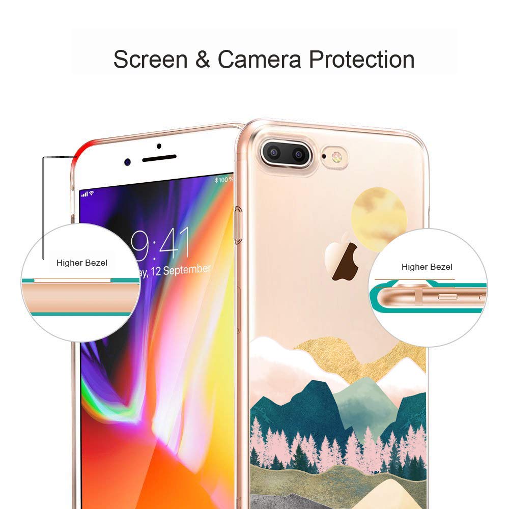 Unov Phone Case for iPhone 8 Plus 7 Plus Clear Embossed Pattern TPU Shock Absorption Slim Protective Sierra Mountains 5.5 Inch