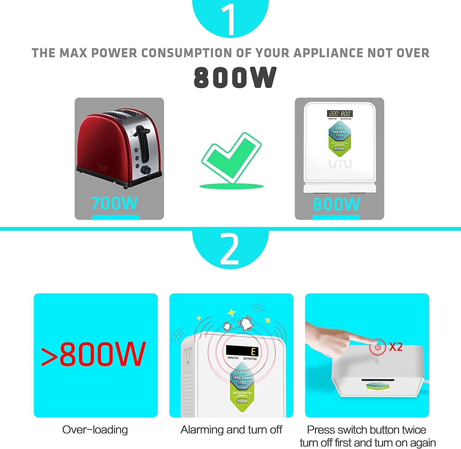Umi Step Down Voltage Converter 800 Watts 220V To 110V For Us Canada Japan Electrical Appliances Use In Europe And Asia 220 240V