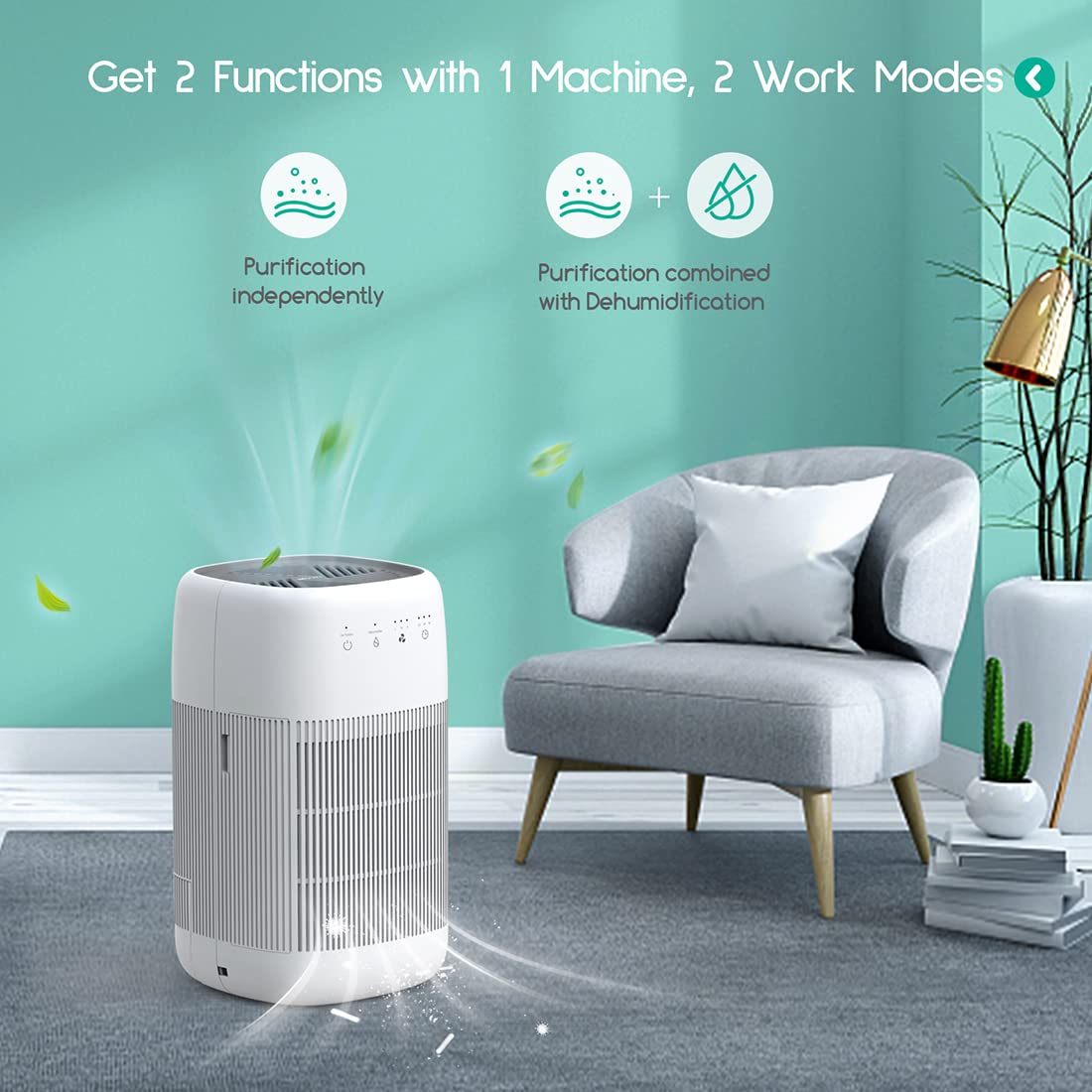 Afloia Air Purifier And Dehumidifier In 1, Air Purifier With Efficient Filter, Small Dehumidifier Combined With Air Cleaner, Rem