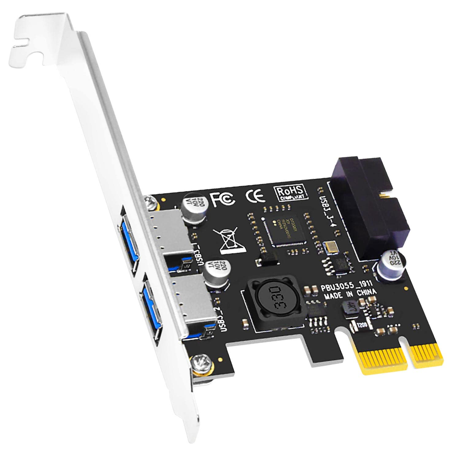 Glotrends U3055 N Usb 3.2 Gen1 5Gbps Pcie Expansion Card With 19Pin Usb Header, Low Profile Bracket Included, Compatible With Wi