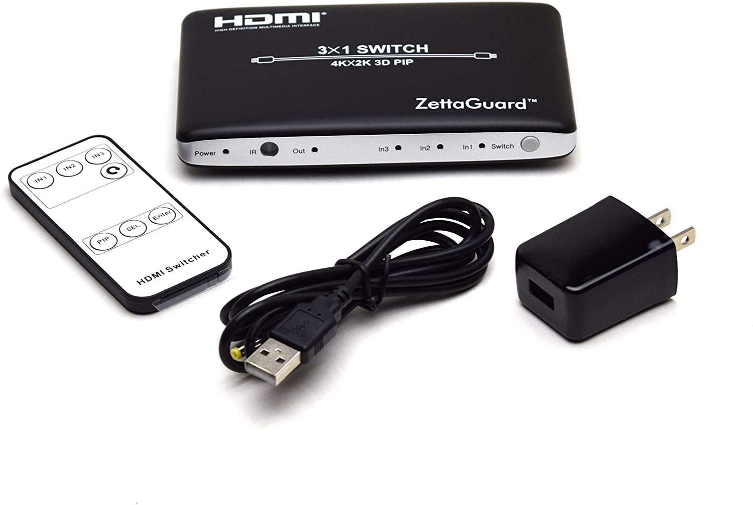 Zettaguard 3 Port 3 X 1 Hdmi Switch With Pip (Picture In Picture)And Ir Wireless Remote Control, Hdmi Switcher Hub Port Switches