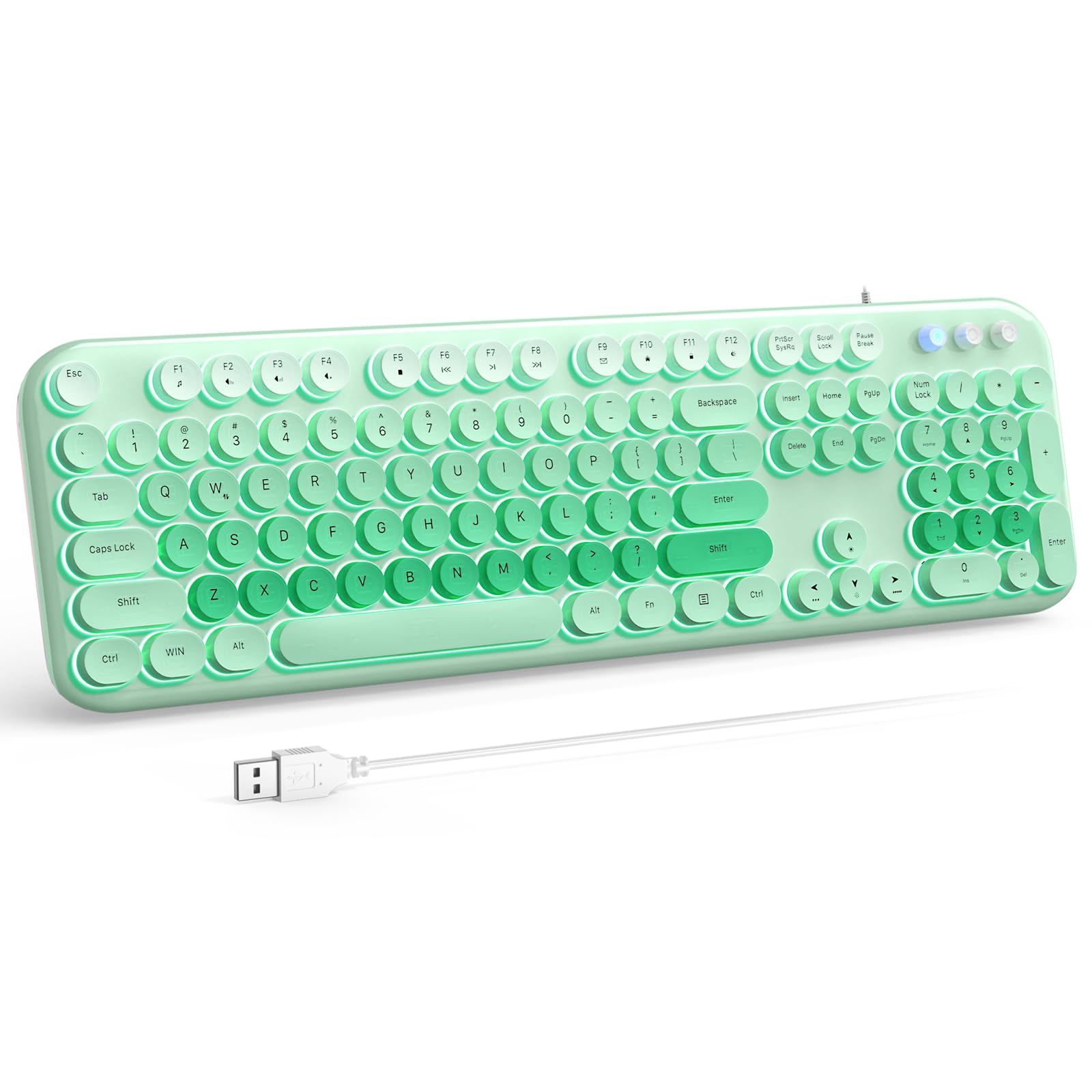 Atelus Wired Backlit Keyboard, Full Size Usb Keyboard With Colorful Retro Keycaps, Numeric Keypad And Media Hotkey For Computer 