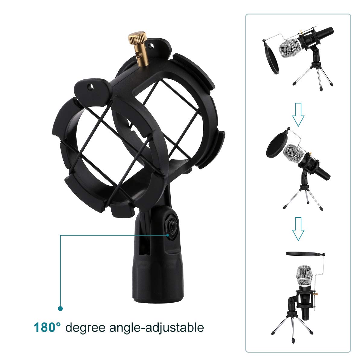 Dreokee Desktop Mic Stand, Microphone Stand Desk Tripod Stand With Shock Mount Portable Mic Holder And Double Non Slip Feet Net