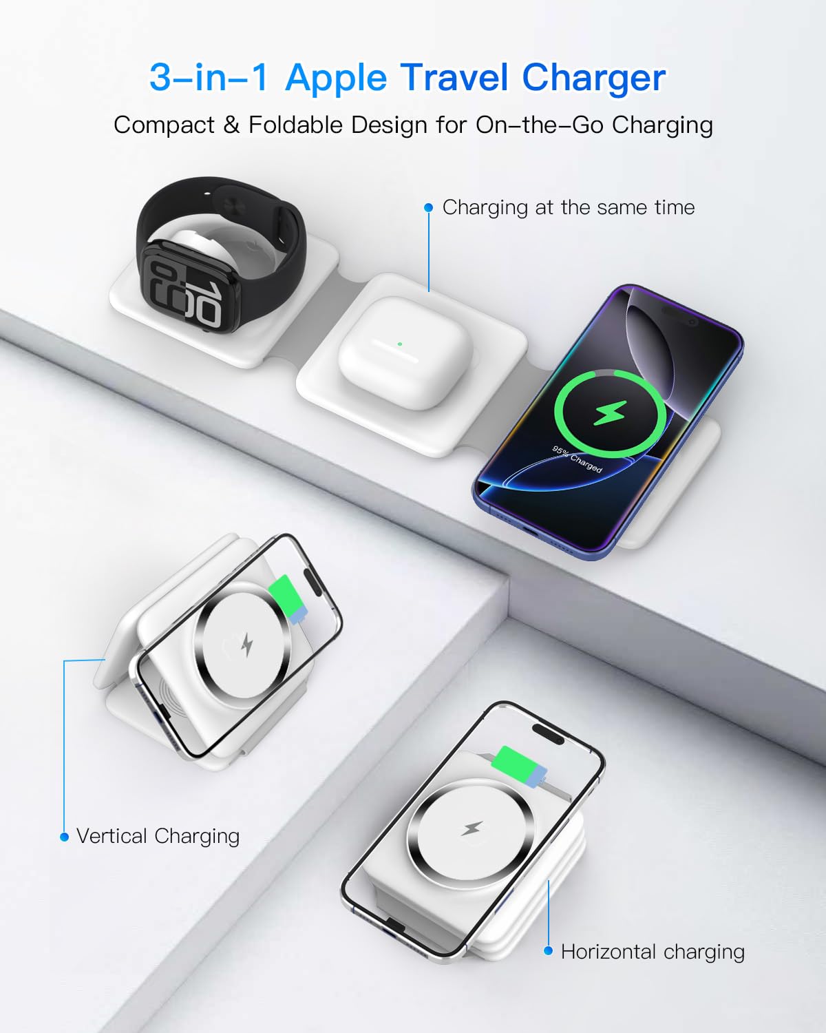 Charging Station For Apple Multiple Devices   3 In 1 Foldable Magnetic Wireless Charger Dock   Travel Charging Pad For Iphone 15