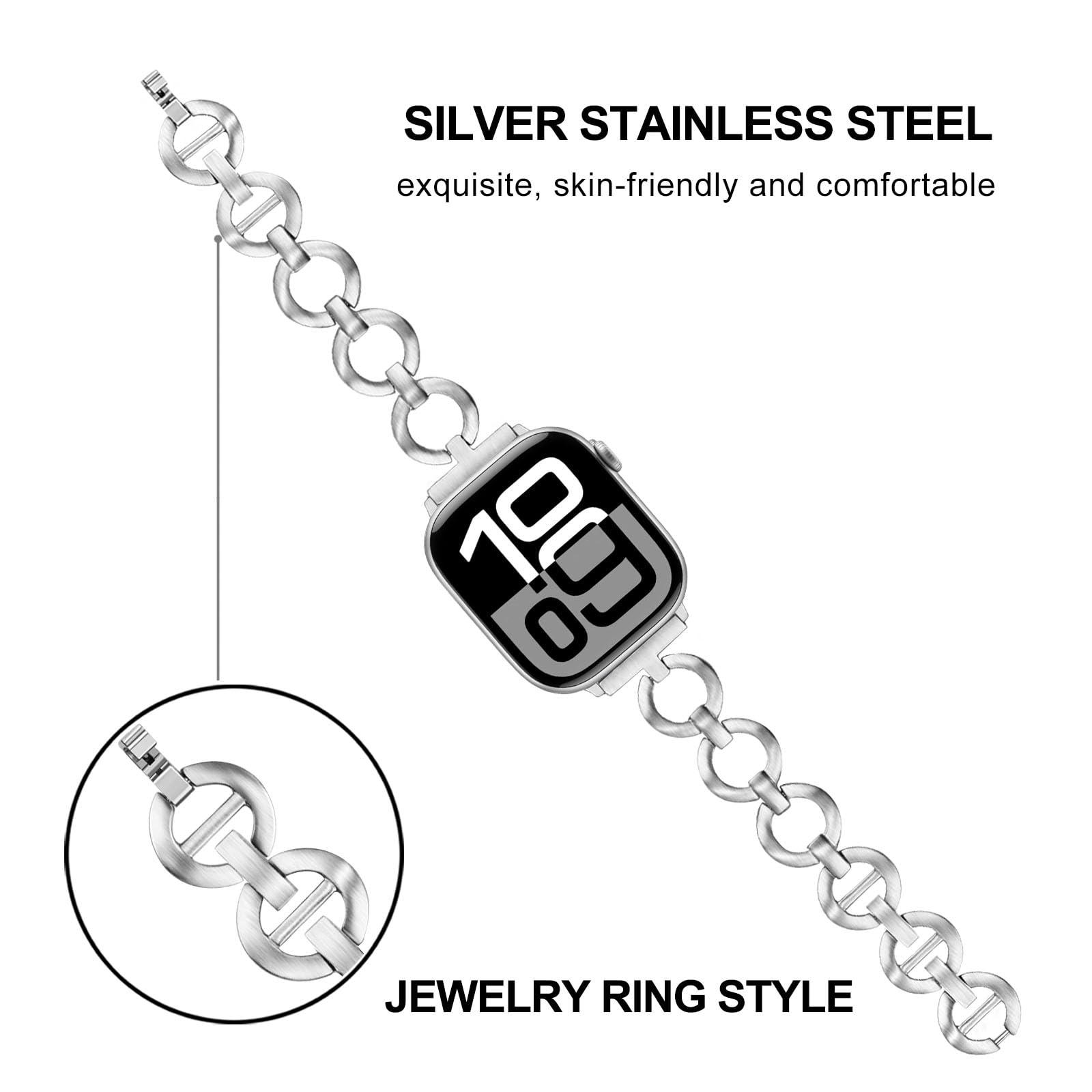 Trumirr Band For Apple Watch Series 8 7 45Mm Silver Women, Stainless Steel Watchband Jewelry Strap For Iwatch Apple Watch Ultra